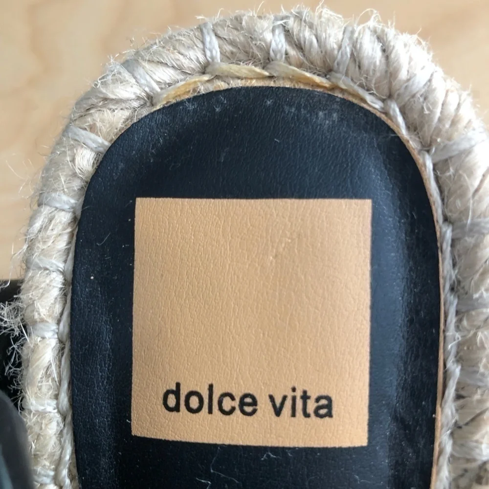DOLCE VITA Gisele Leather Espadrille Sandals Women's size 8.5 Black Ankle Wrap